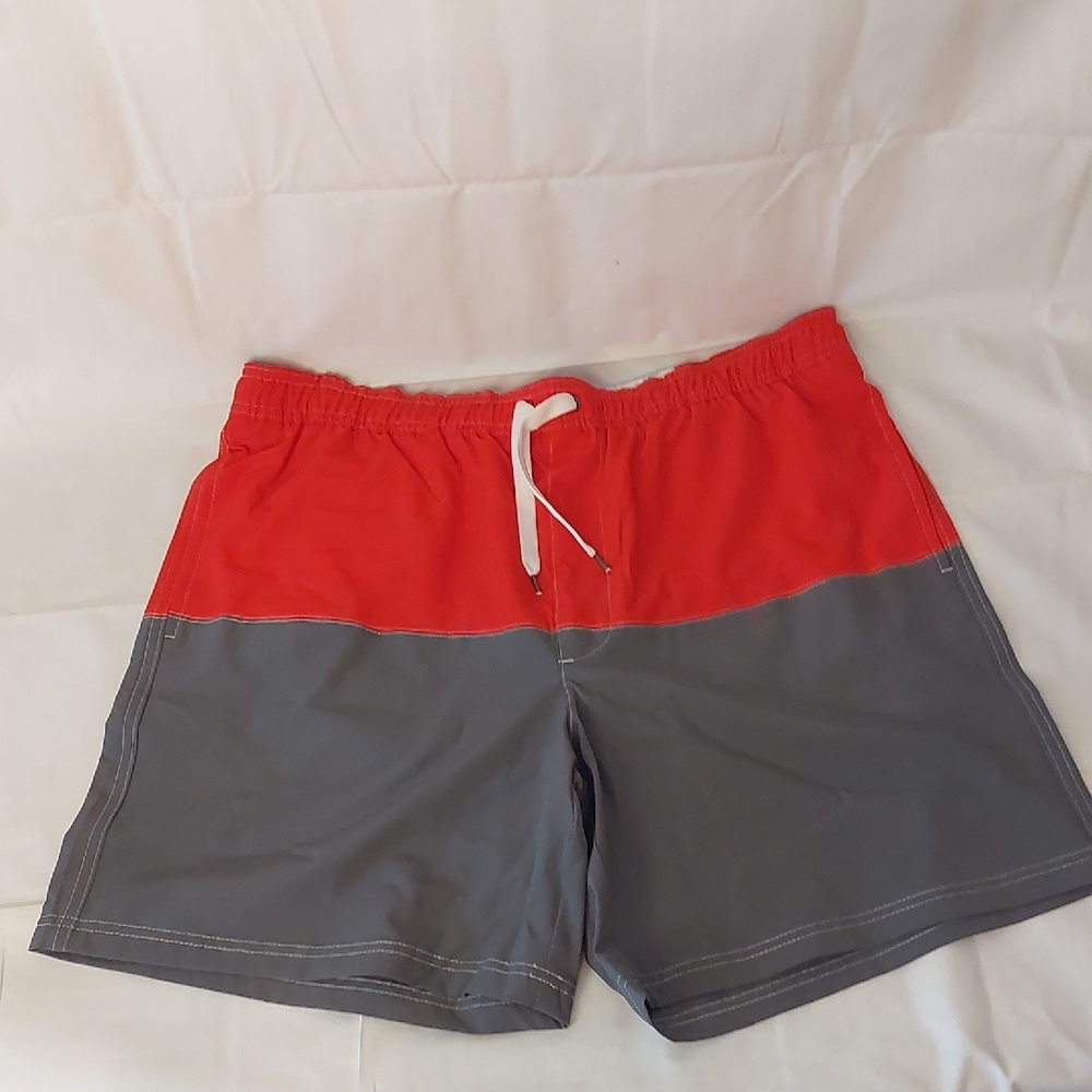 Sonoma Red and Gray Swim Trunks with Elastic Waistband